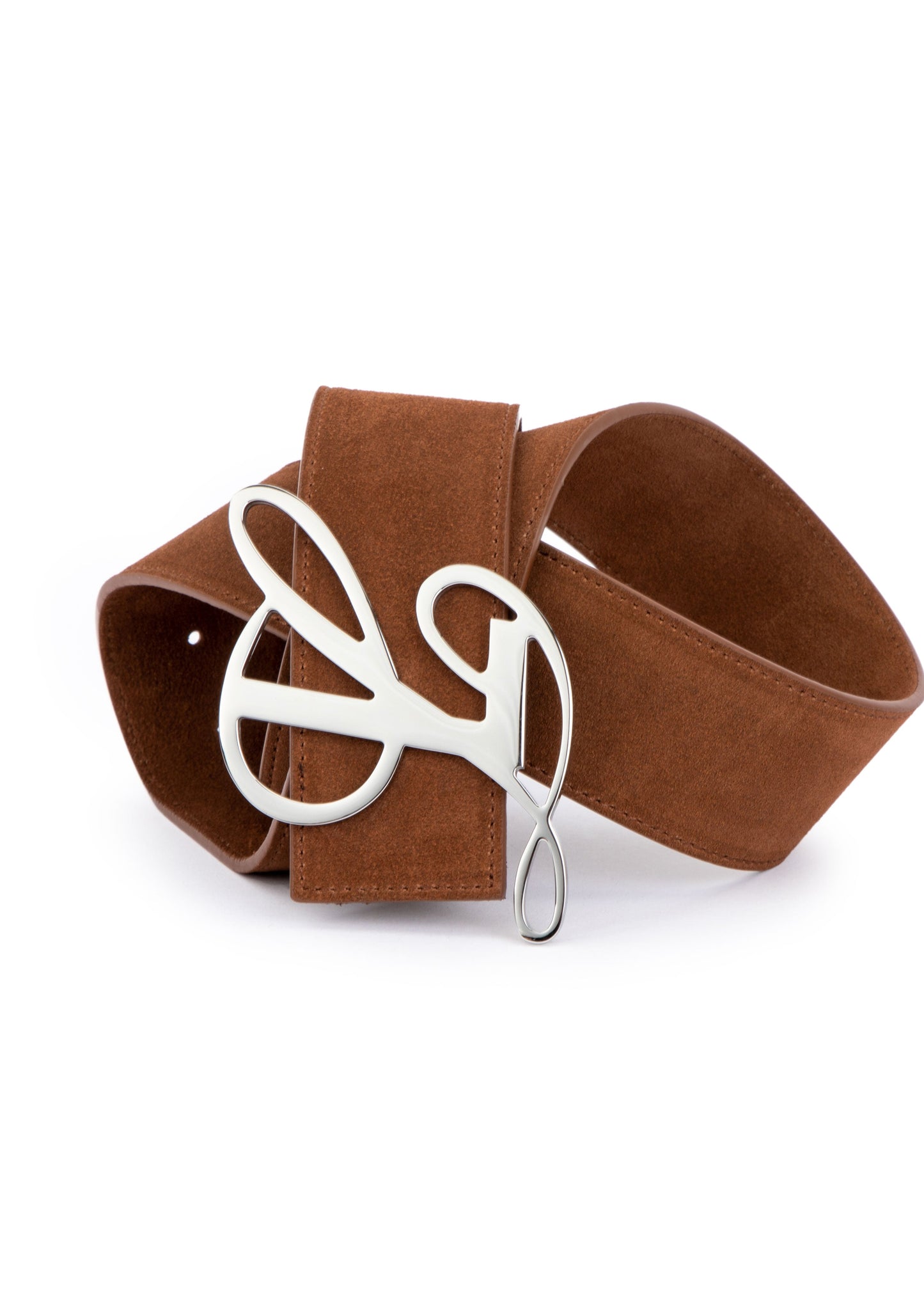 Monogram Logo Belt - Cognac Suede