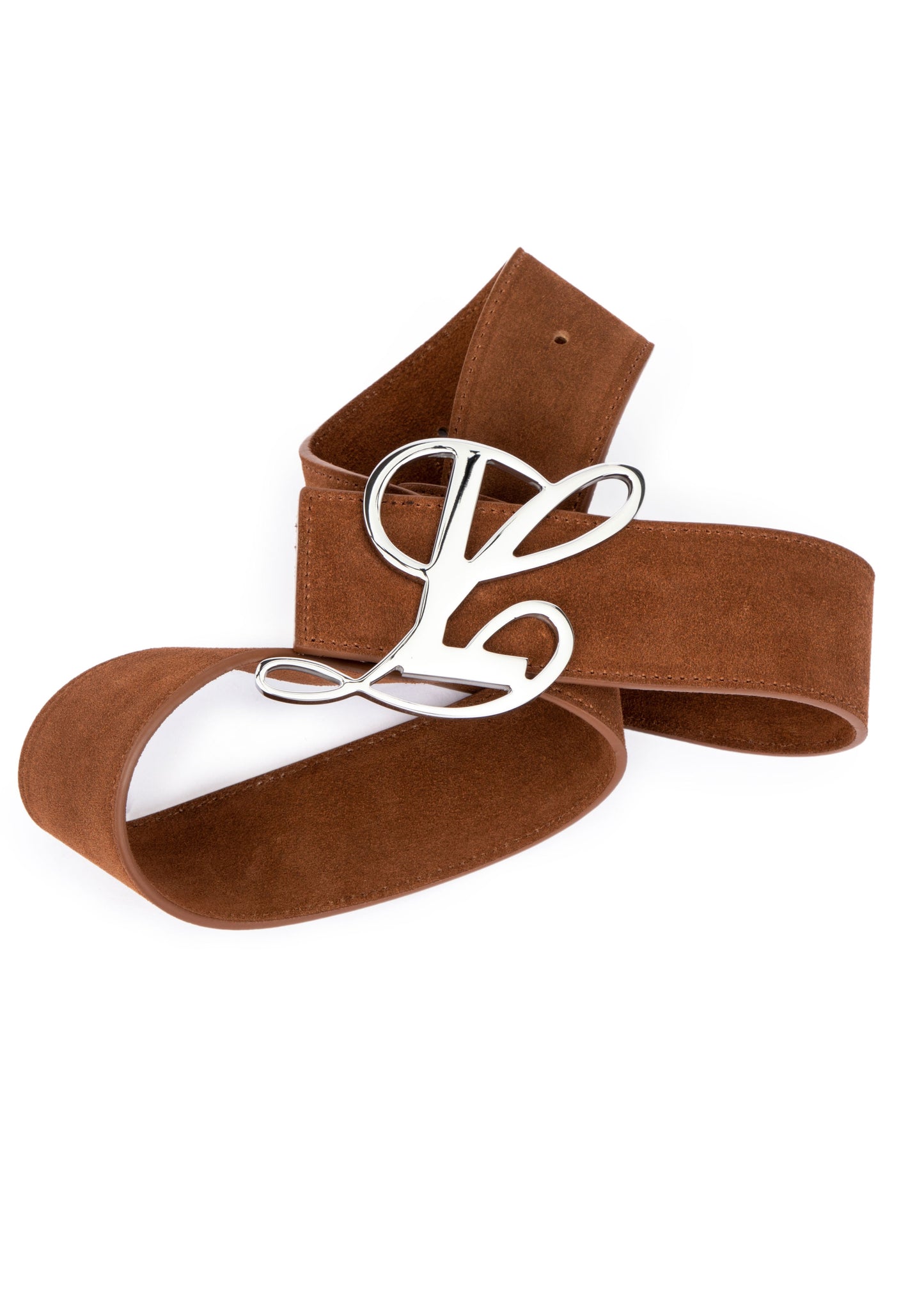Monogram Logo Belt - Cognac Suede