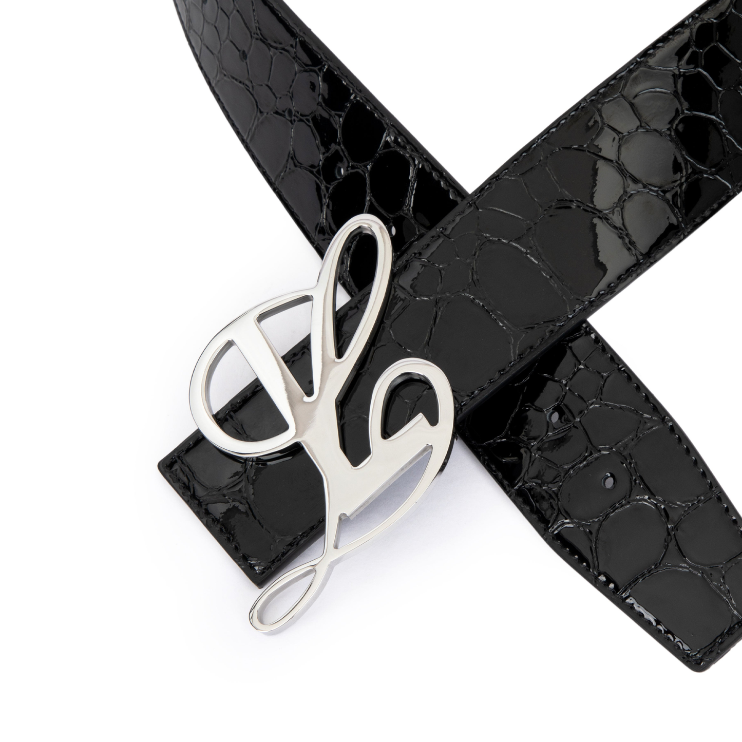 Monogram Logo Belt - Black Glossy Pebble