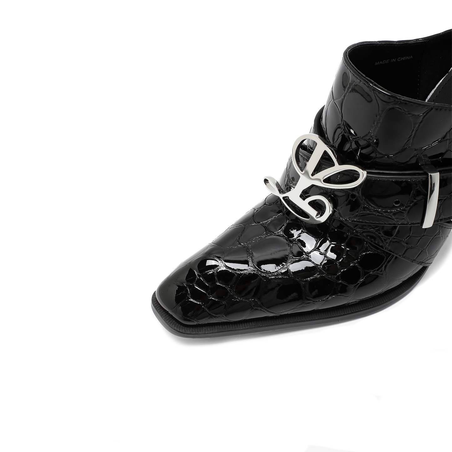 Jehan Black Pebble Belted Mules