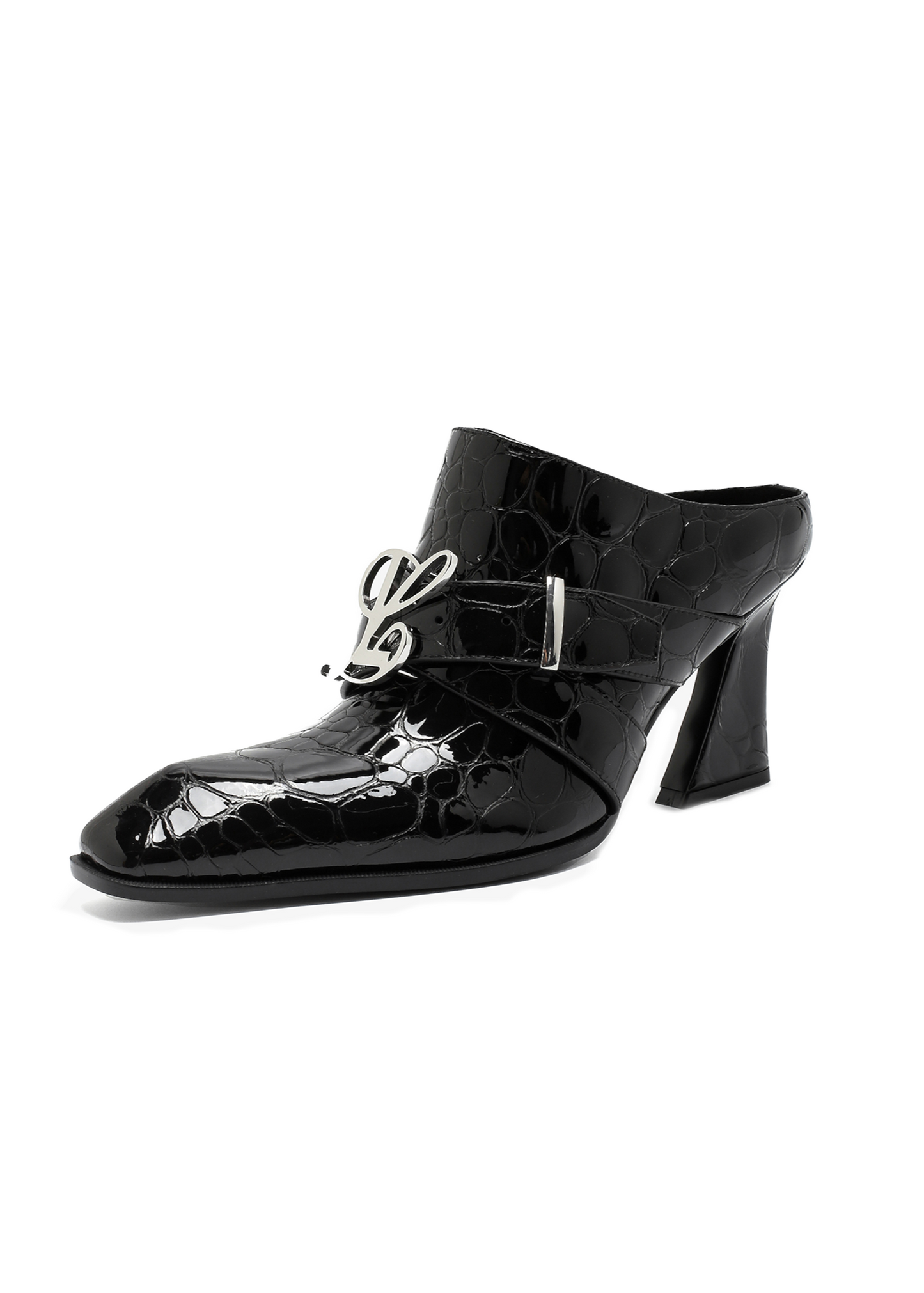 Jehan Black Pebble Belted Mules