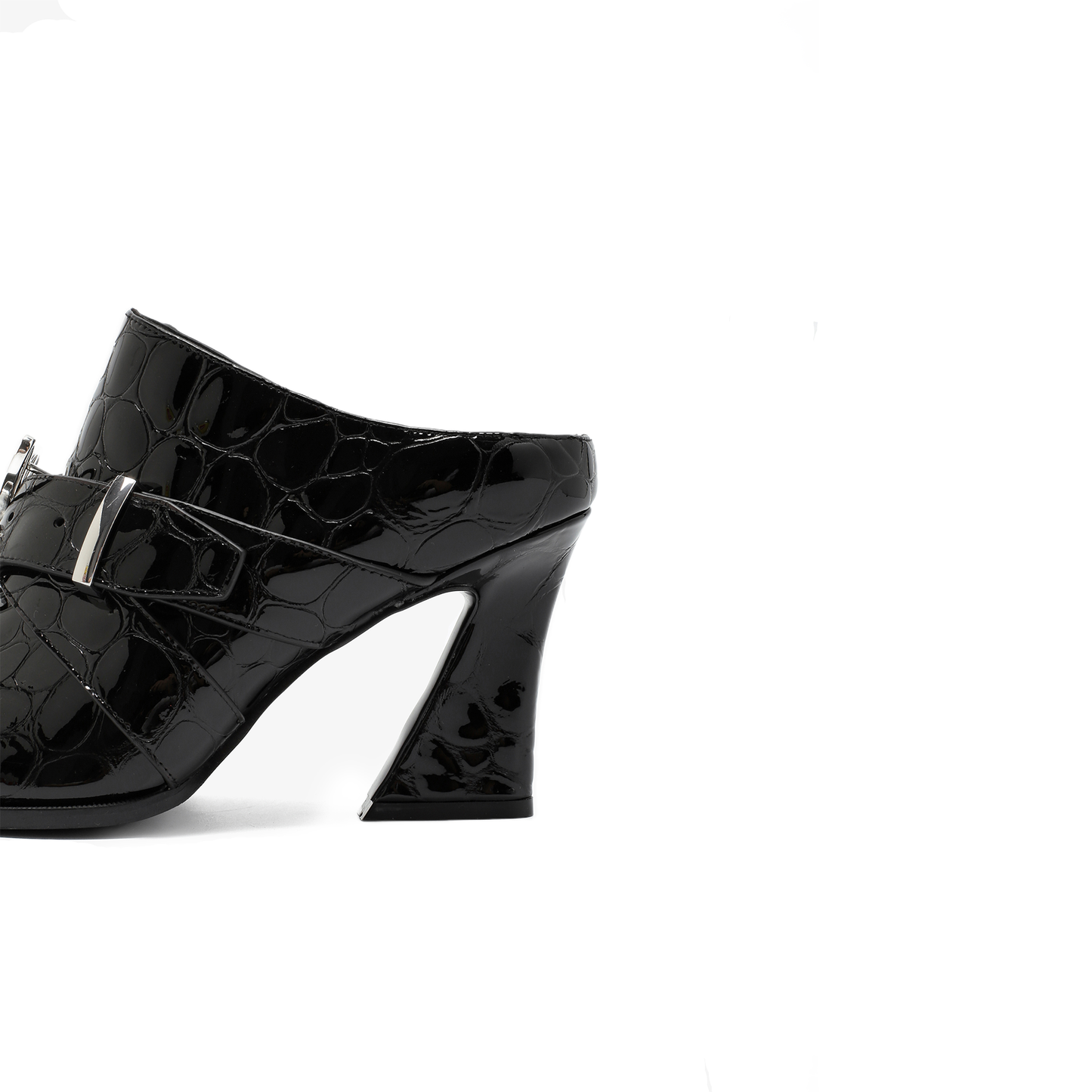 Jehan Black Pebble Belted Mules