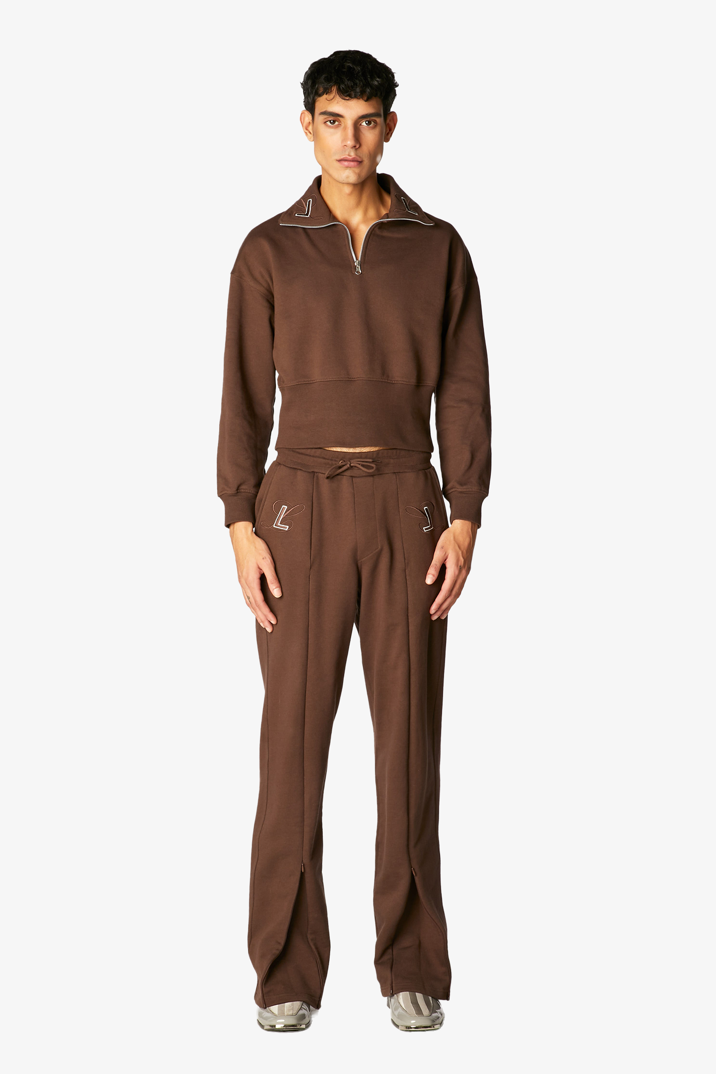 Cropped Logo Quarter zip Brown LUAR