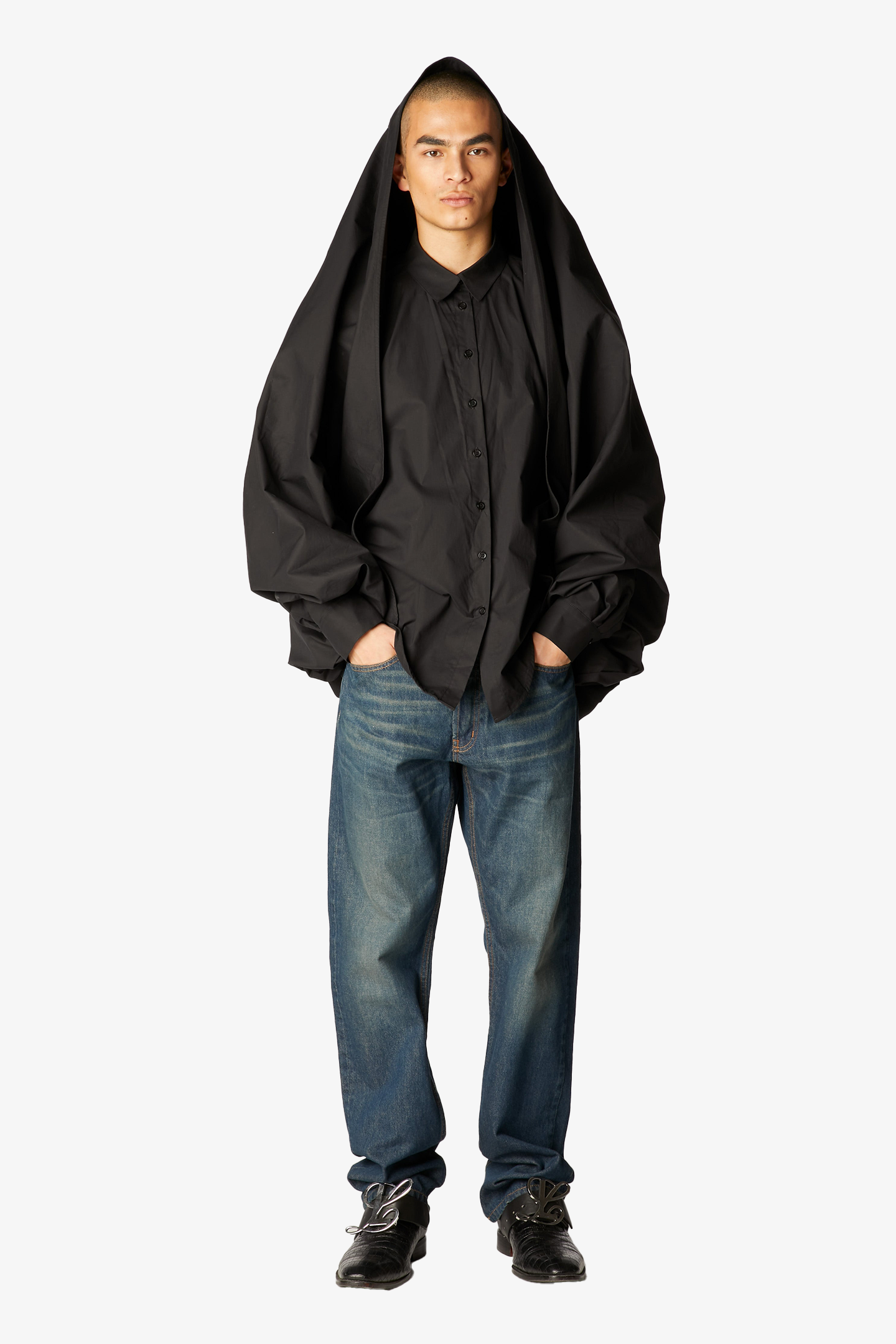 Hooded Button Up Black