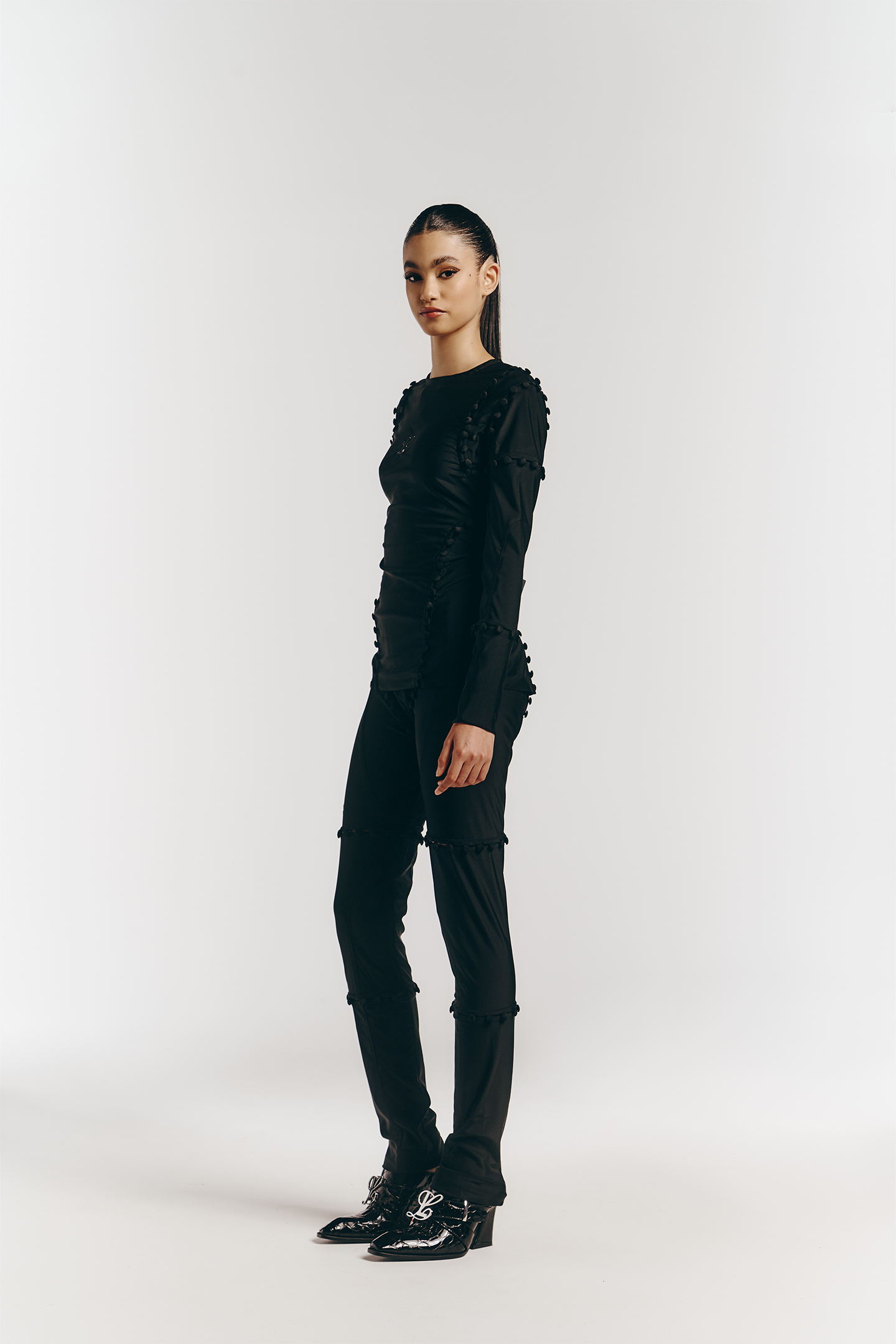 Unbutton Long Sleeve in Black Lycra