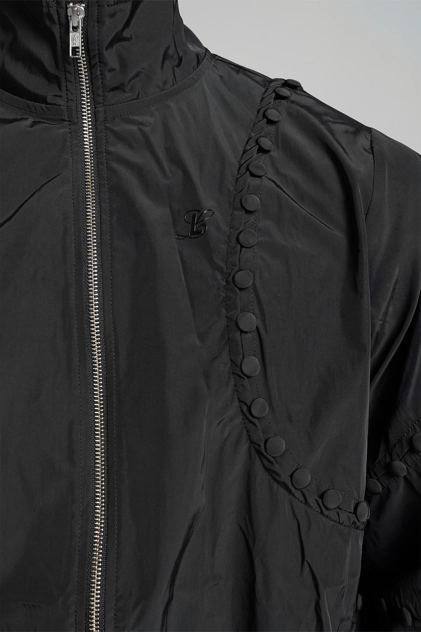 Unbutton Track Jacket in Black Nylon