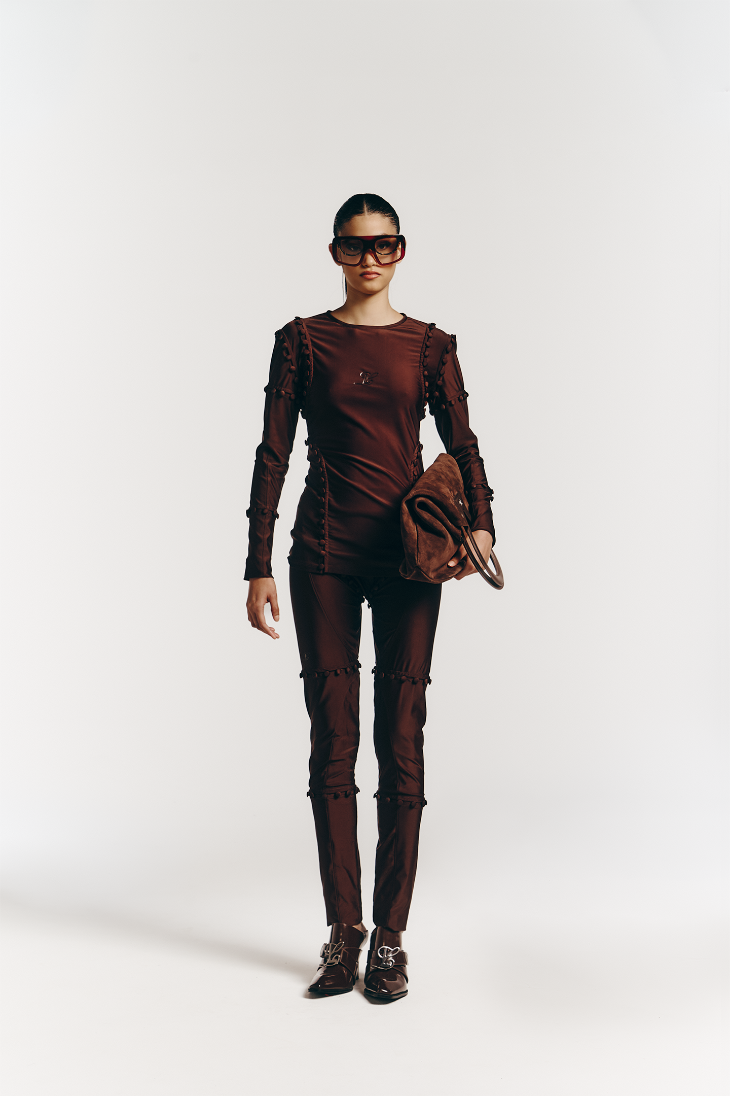 Unbutton Long Sleeve in Brown Lycra