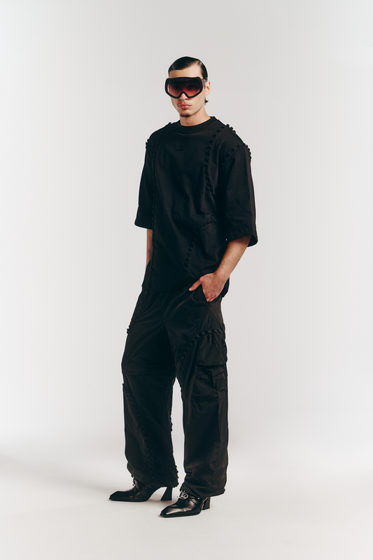 Unbutton Track Pant in Black Nylon