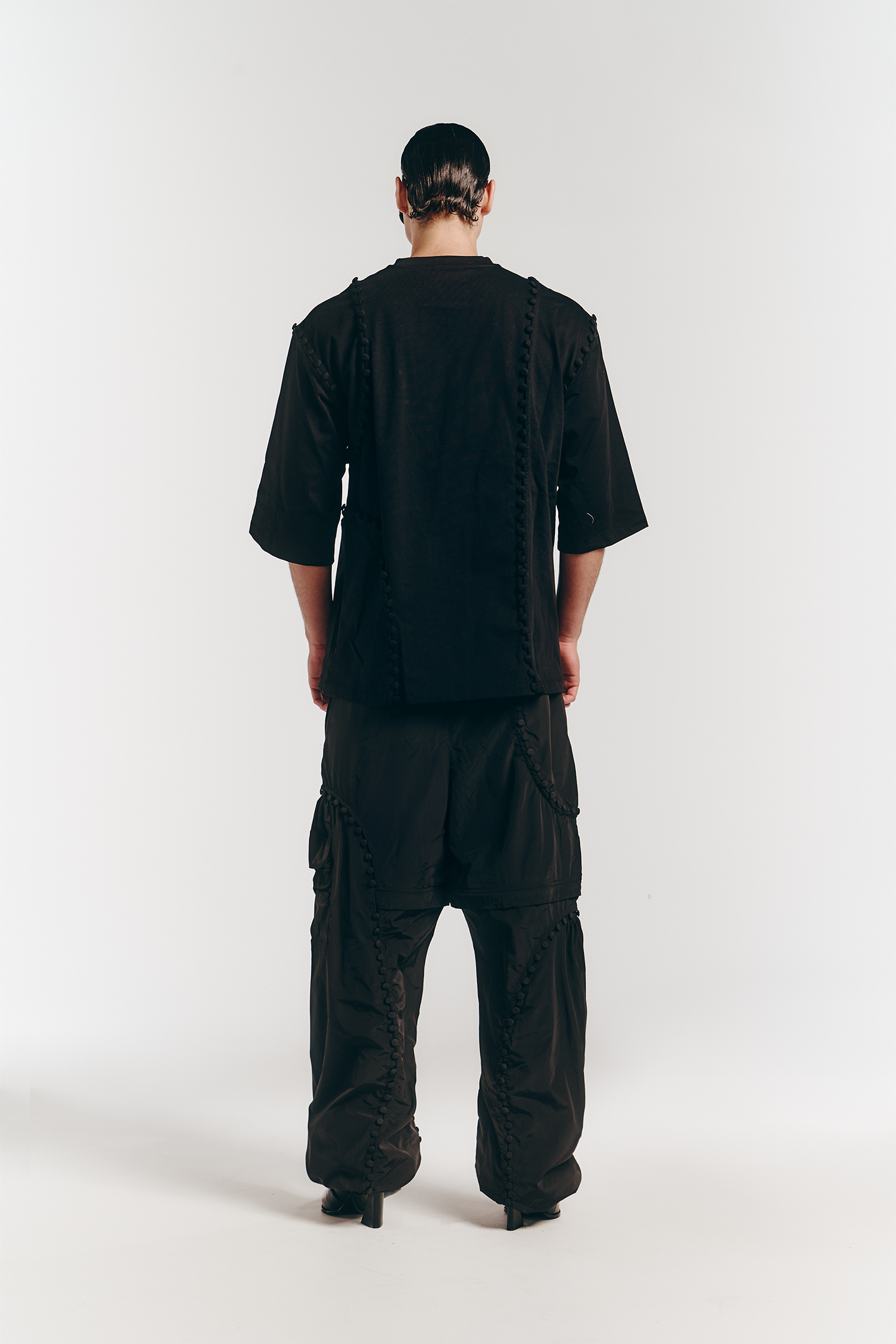 Unbutton Track Pant in Black Nylon