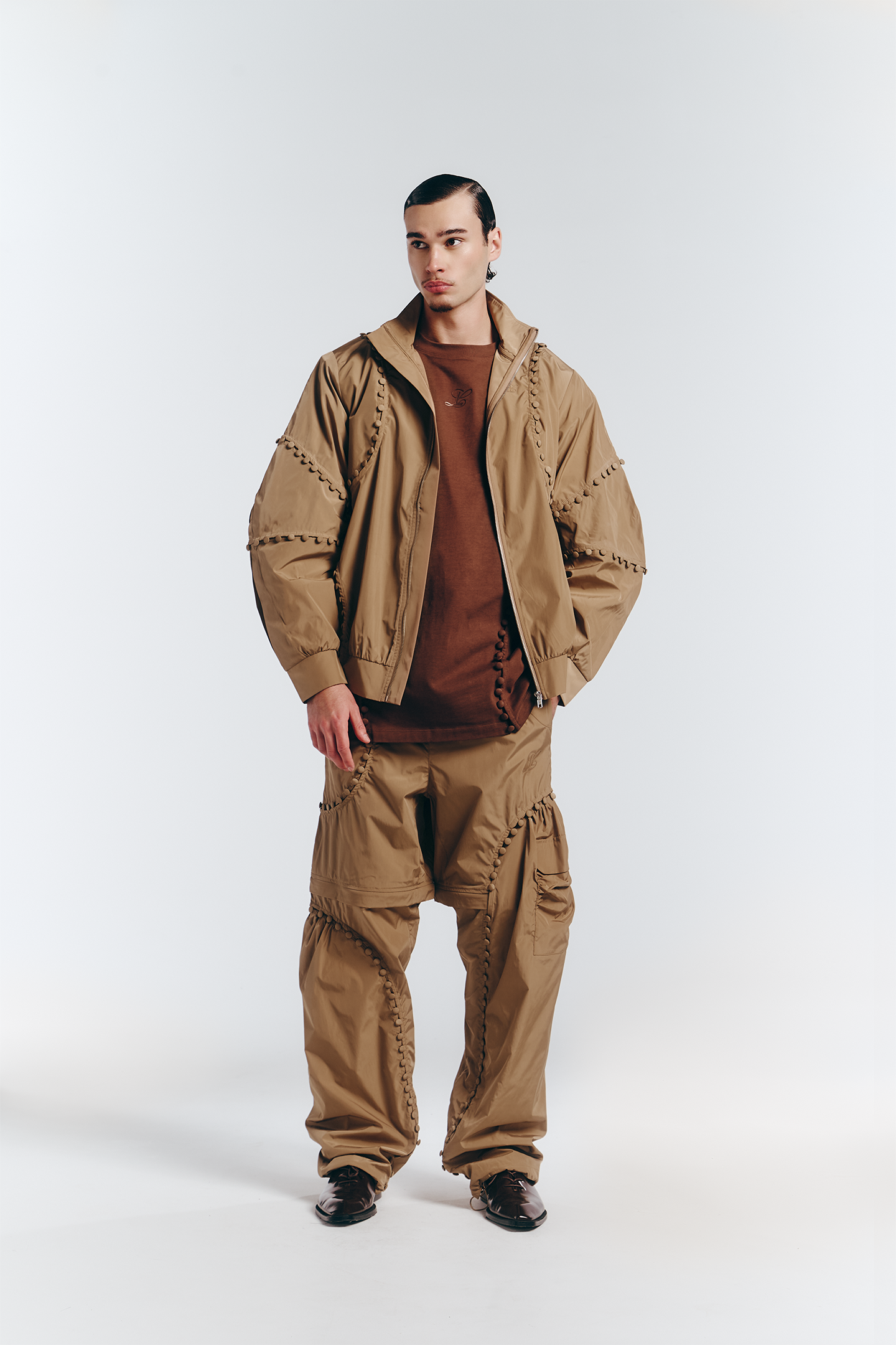 Unbutton Track Pant in Khaki Nylon