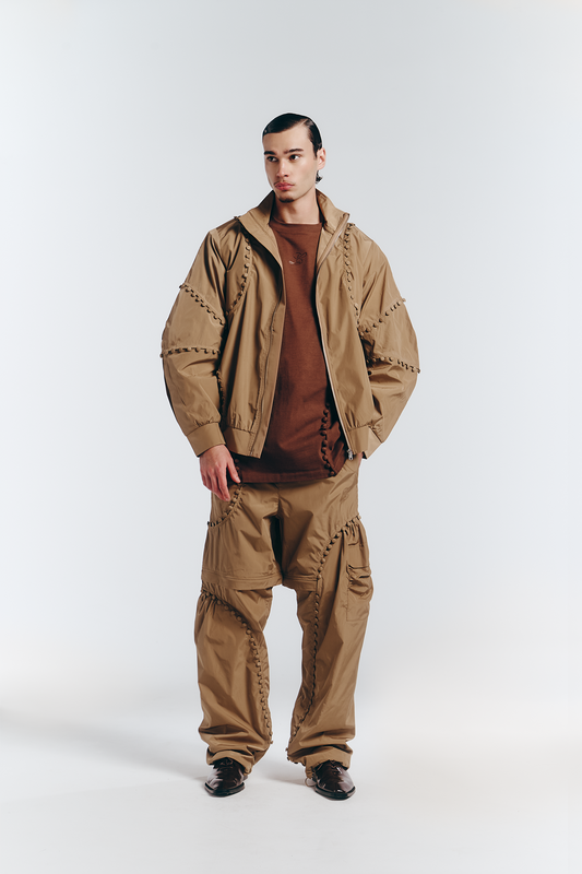 Unbutton Track Jacket in Khaki Nylon