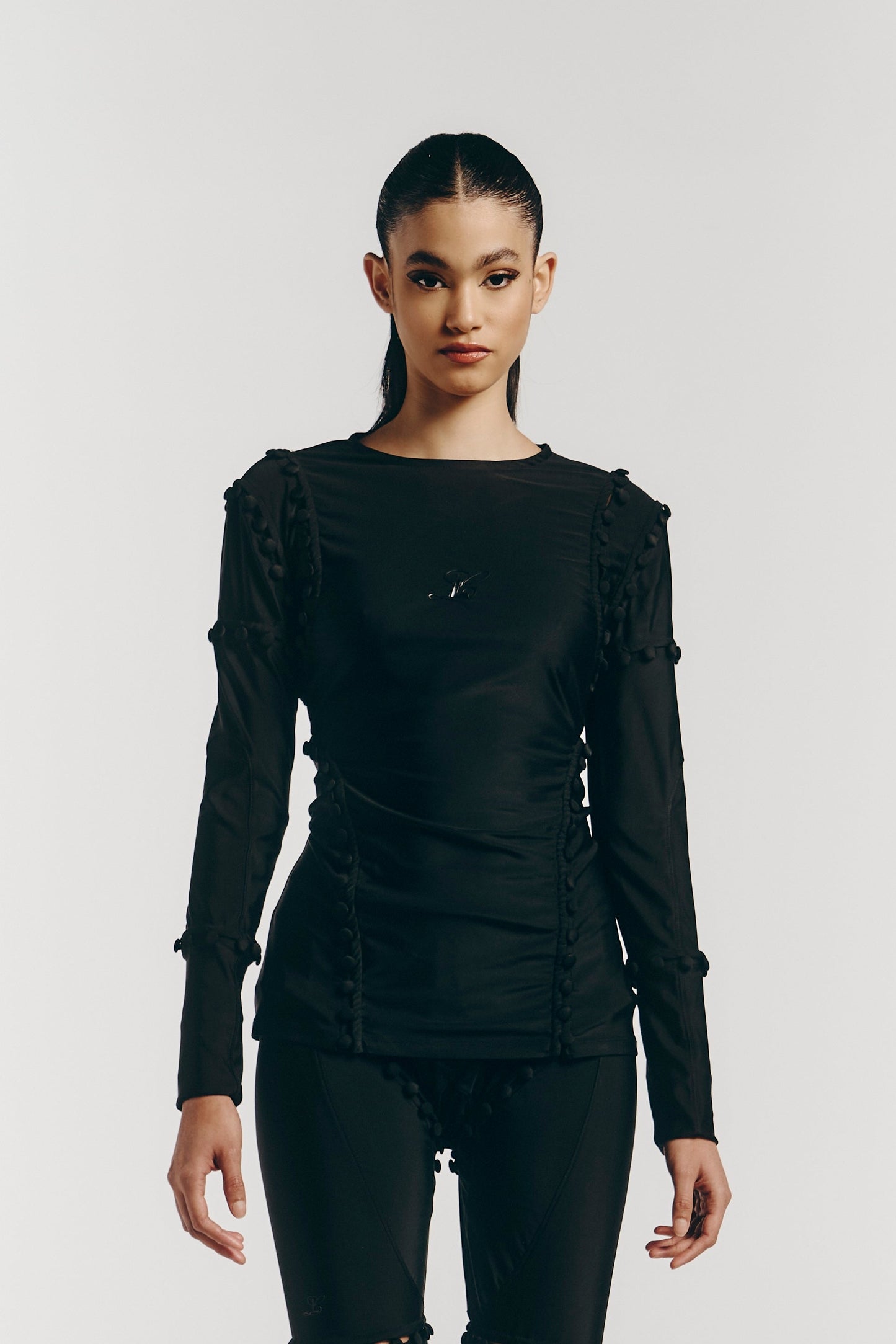 Unbutton Lycra Top in Black