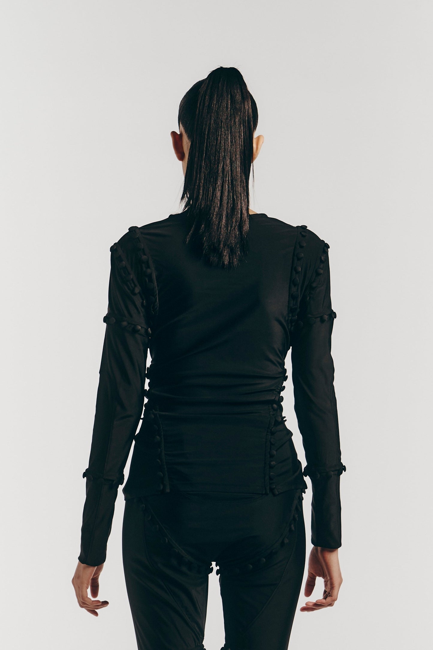 Unbutton Lycra Top in Black