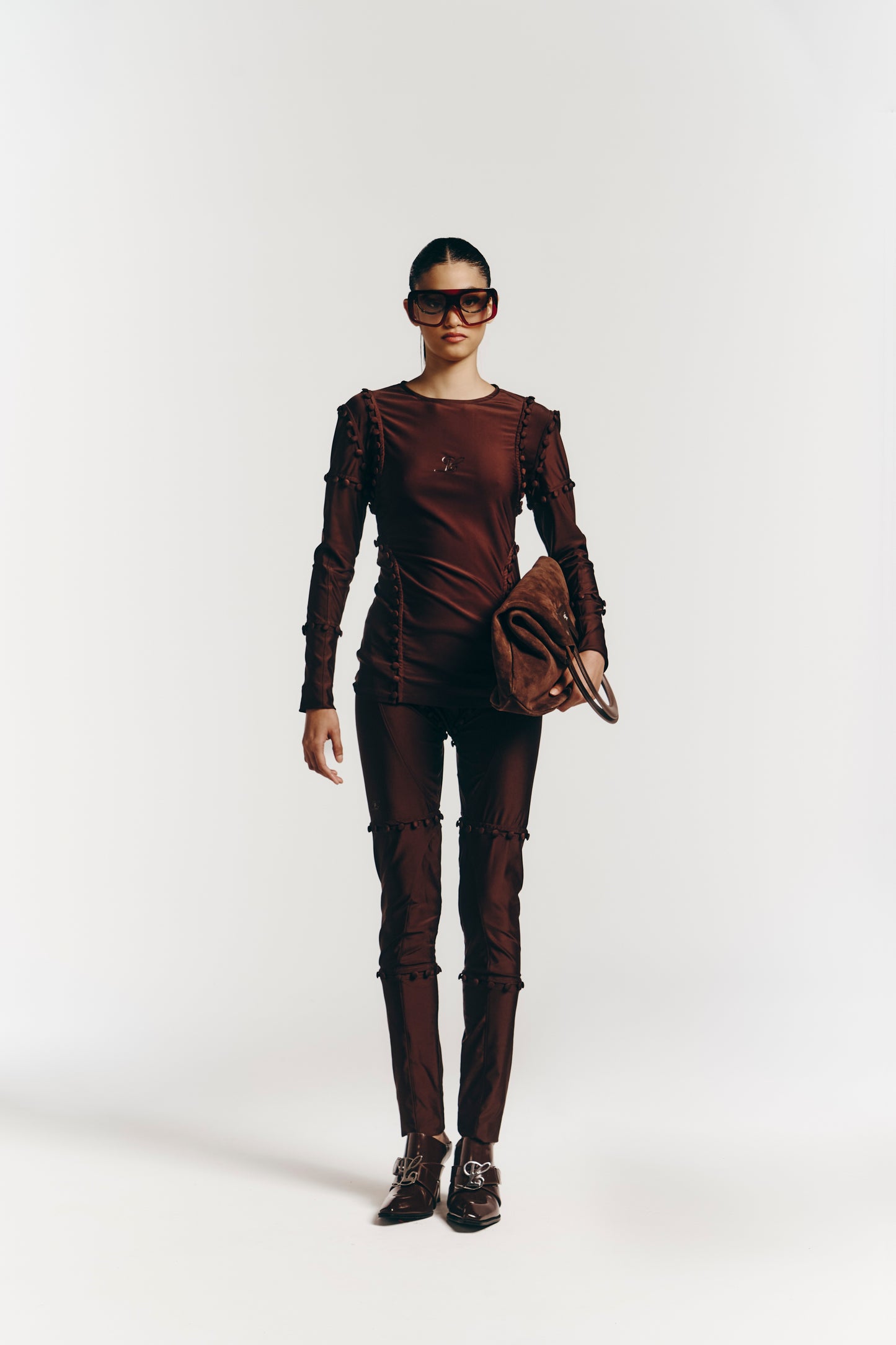 Unbutton Legging in Brown Lycra