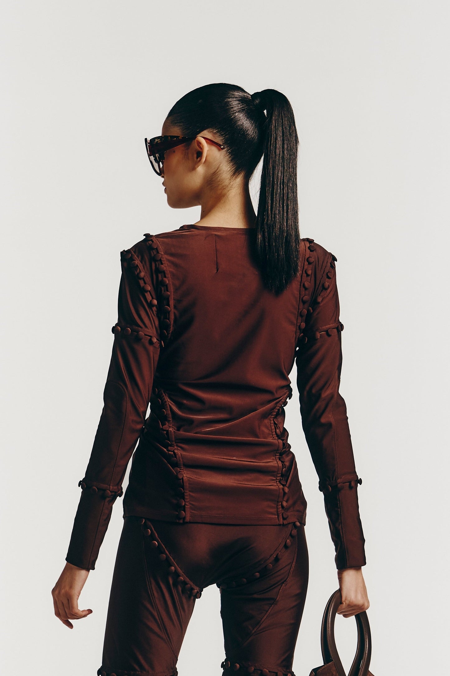 Unbutton Lycra Top in Brown