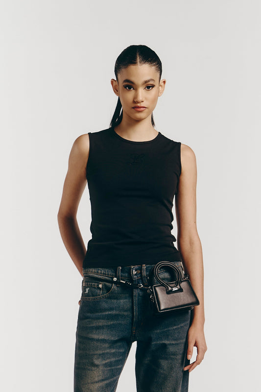 Curved Seam Logo Tank in Black