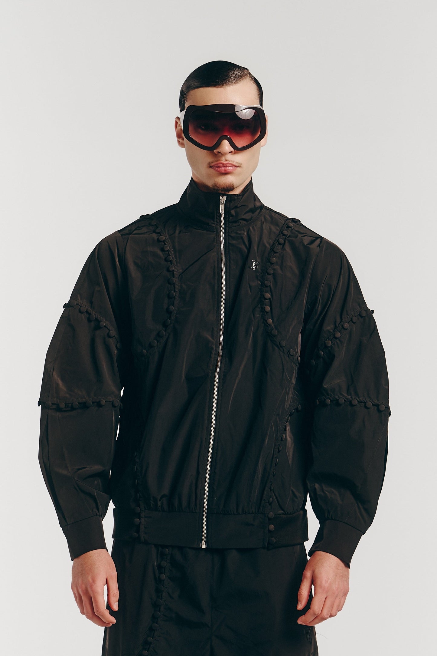Unbutton Track Jacket in Black Nylon