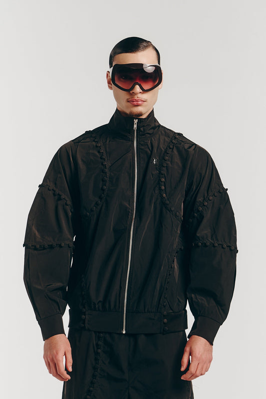 Unbutton Track Jacket in Black Nylon