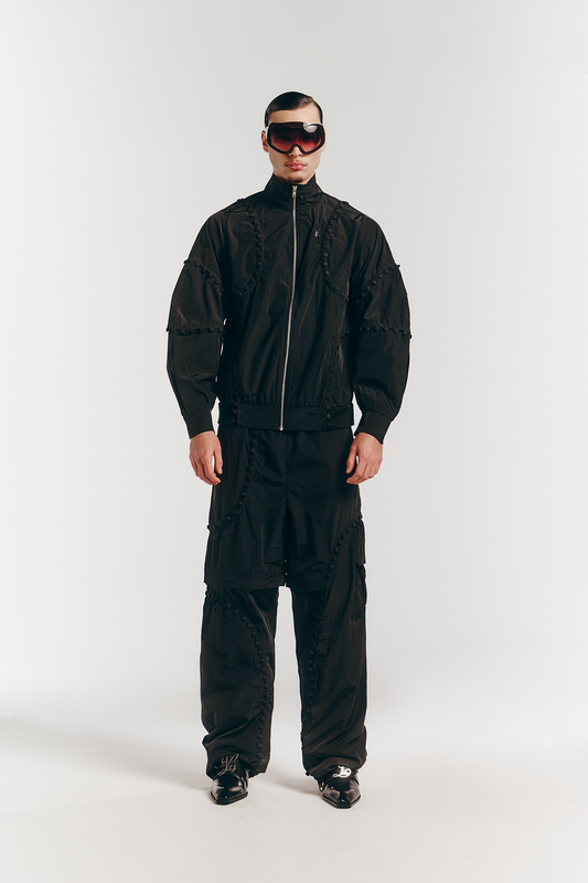 Unbutton Track Jacket in Black Nylon