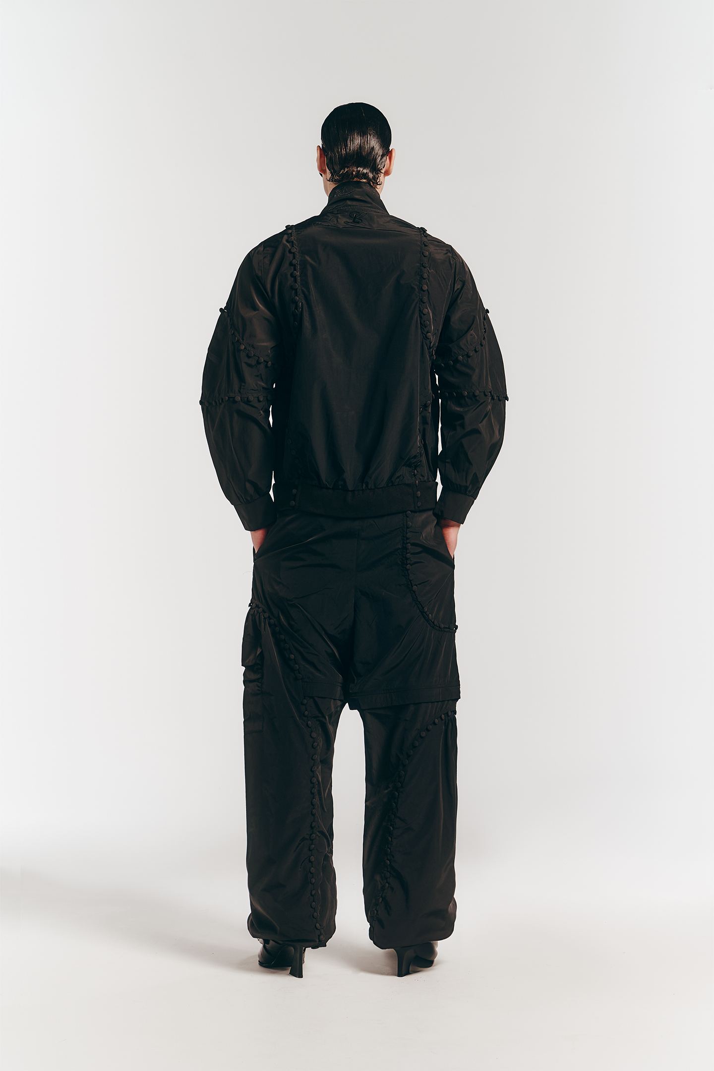 Unbutton Track Jacket in Black Nylon