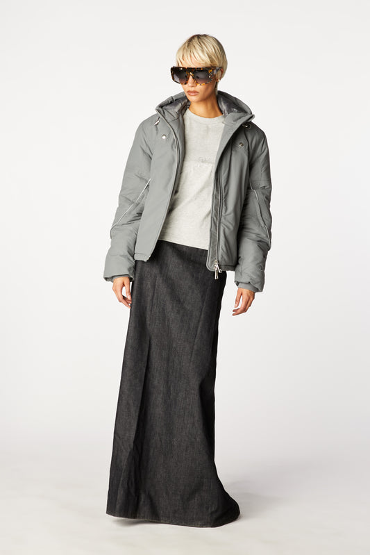 Cropped Hooded Puffer - Grey