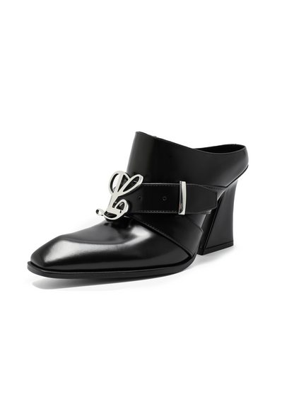 Jehan Black Belted Mules