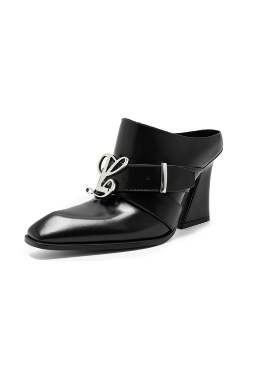 Jehan Black Belted Mules