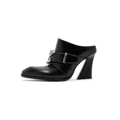 Jehan Black Belted Mules