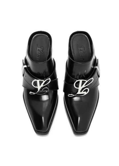 Jehan Black Belted Mules