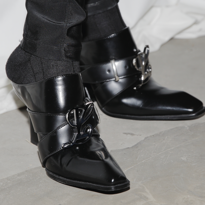 Jehan Black Belted Mules