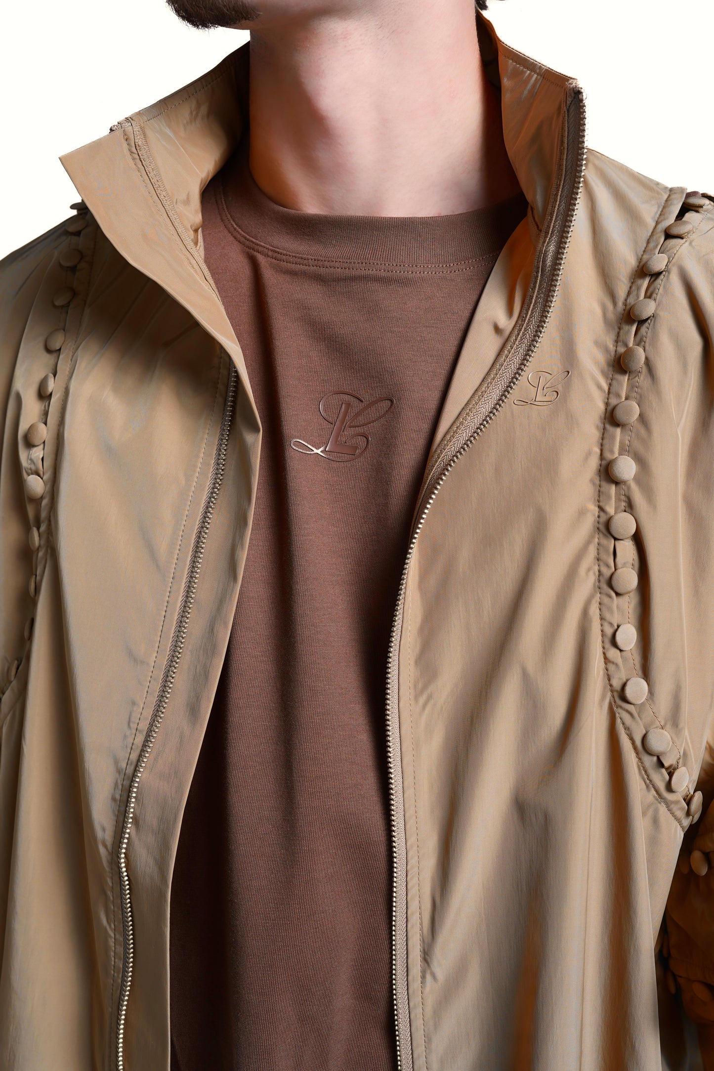 Unbutton Track Jacket in Khaki Nylon