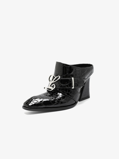 Jehan Black Pebble Belted Mules