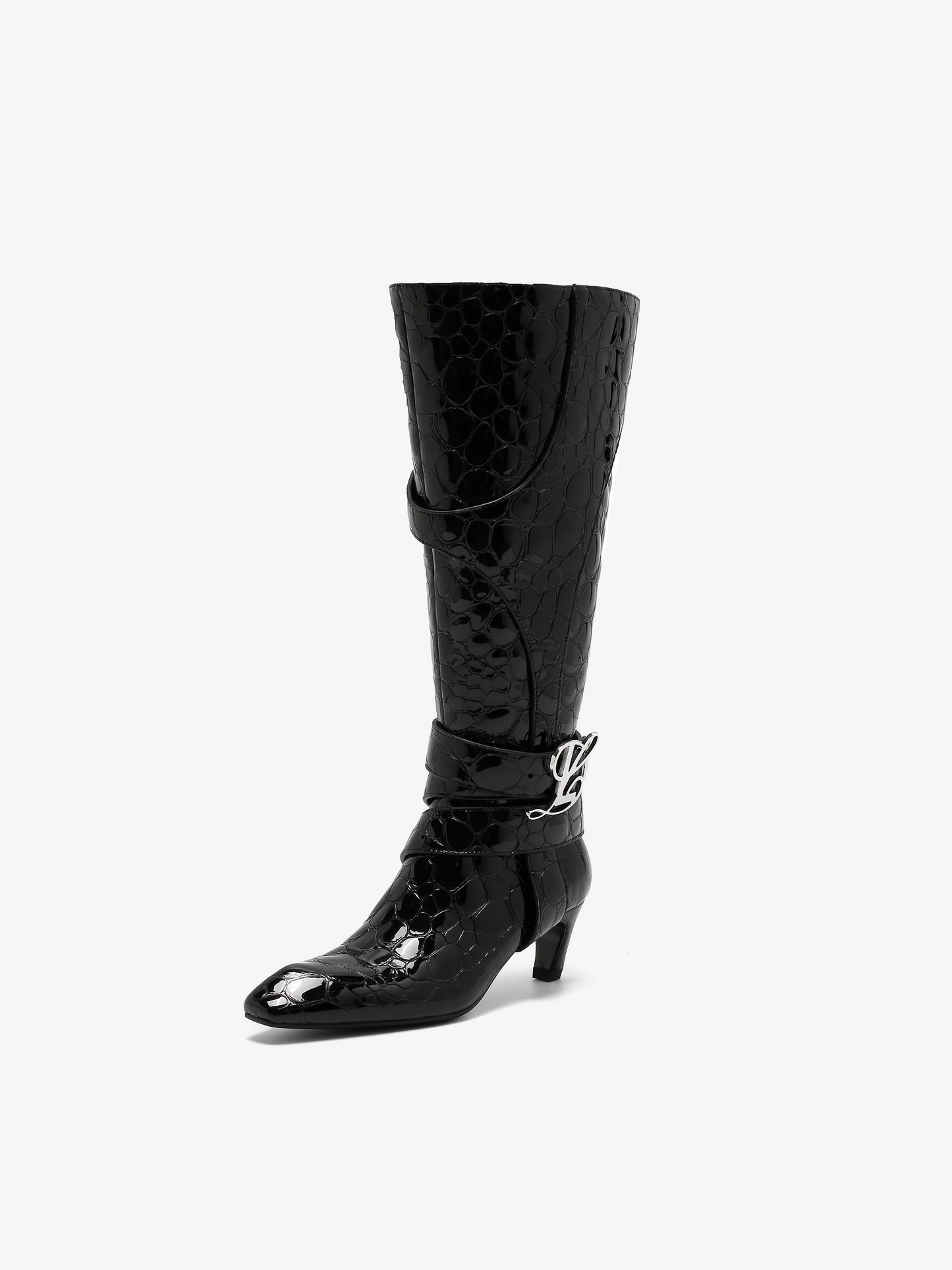 Keyla Black Pebble Kitten Heel Boot