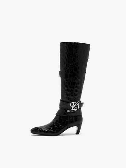 Keyla Black Pebble Kitten Heel Boot