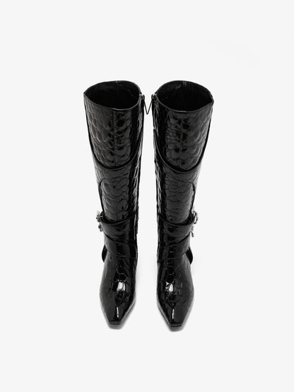 Keyla Black Pebble Kitten Heel Boot