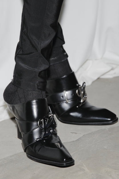 Jehan Black Belted Mules