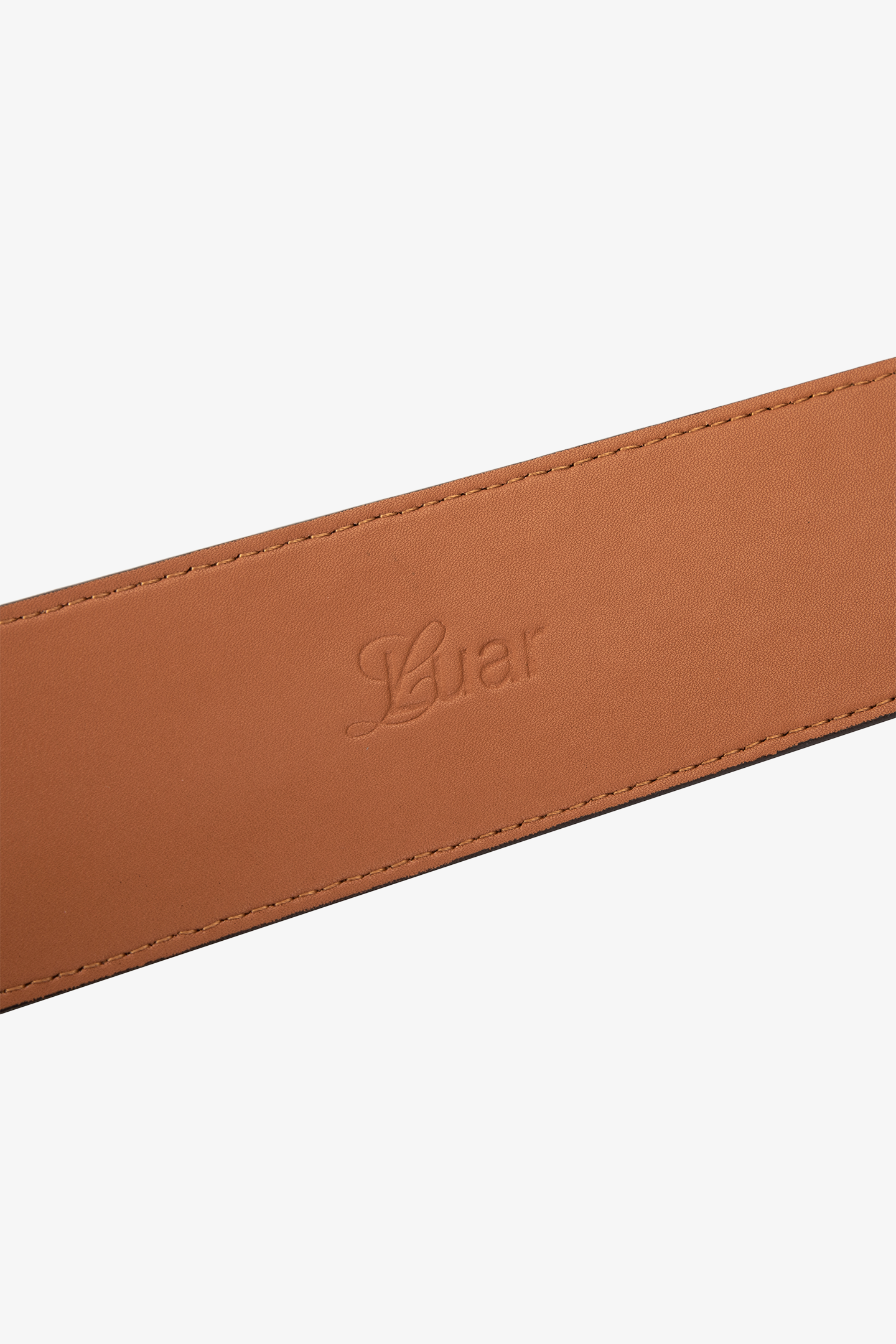 TAN OSTRICH MONOGRAM LOGO BELT