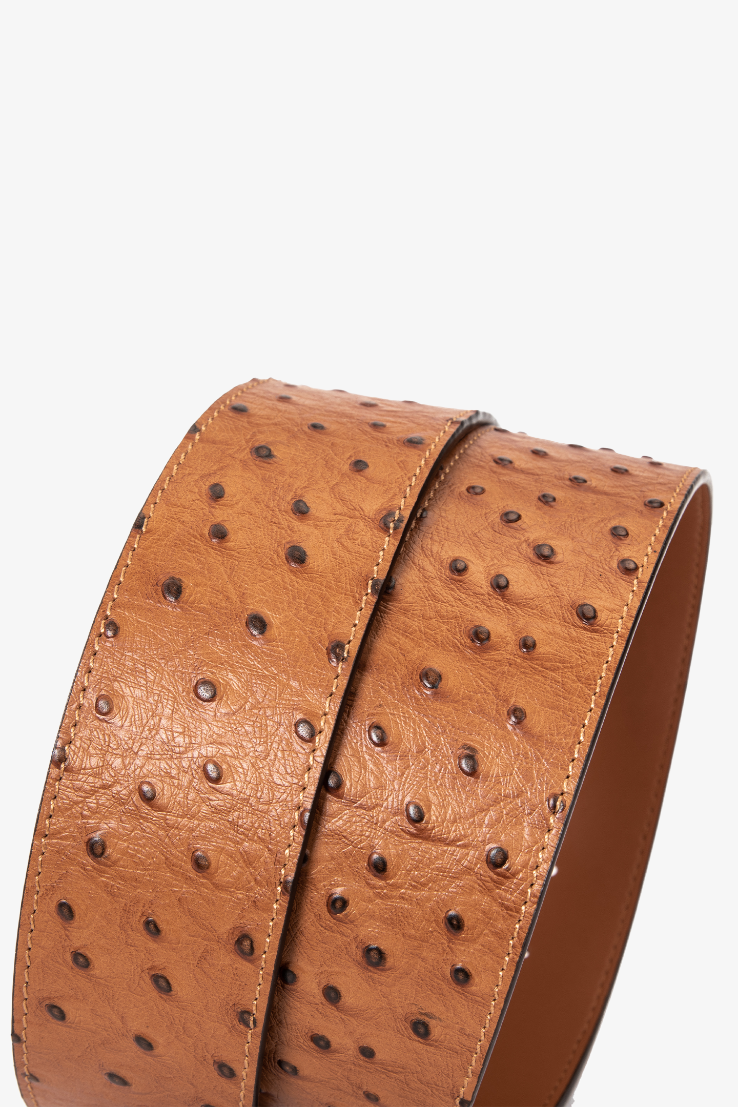 TAN OSTRICH MONOGRAM LOGO BELT