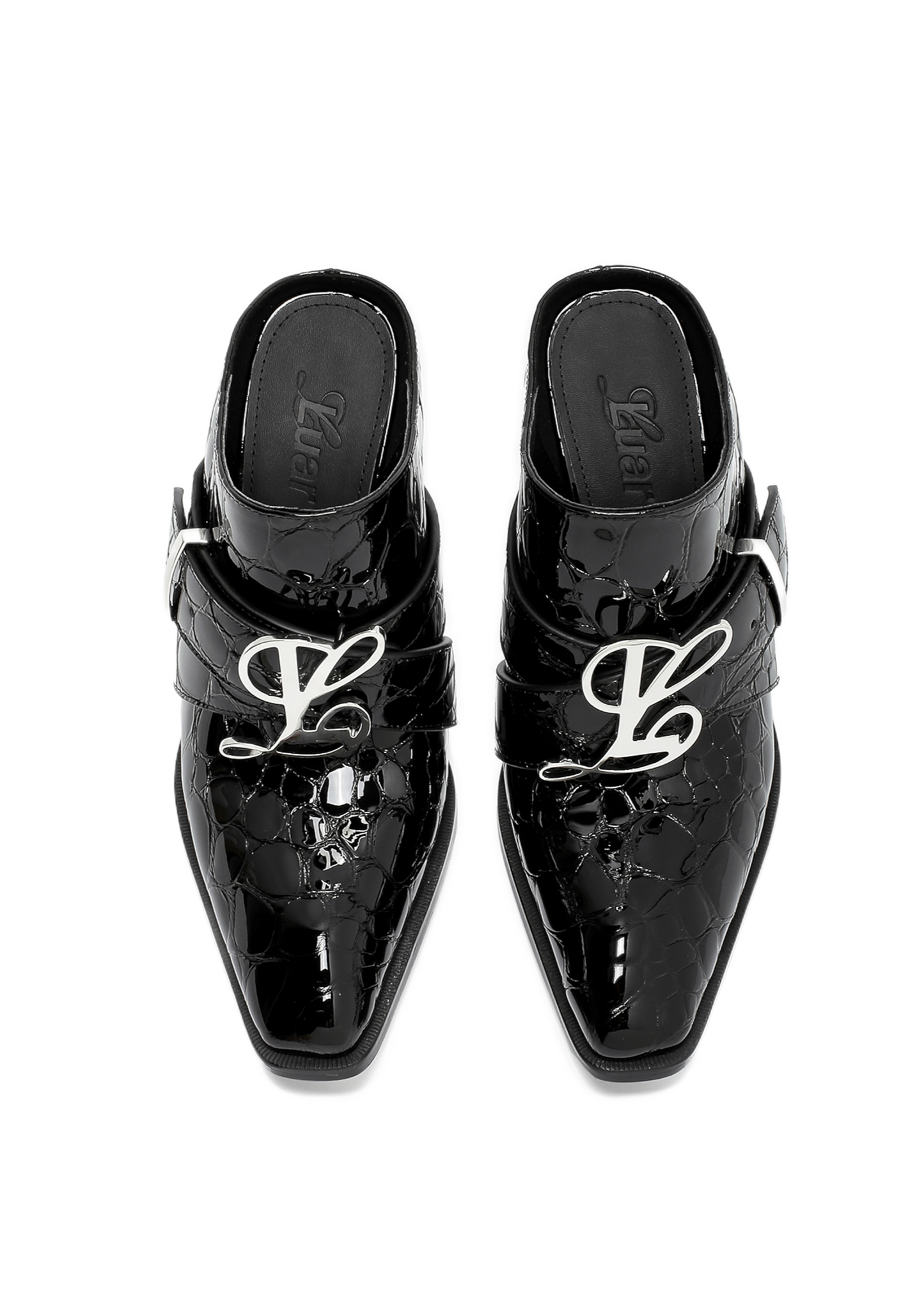 Jehan Black Pebble Belted Mules