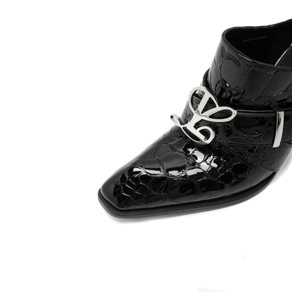 Jehan Black Pebble Belted Mules