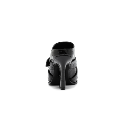 Jehan Black Pebble Belted Mules