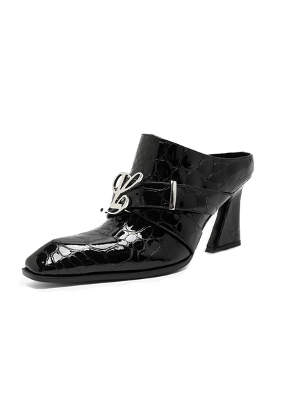 Jehan Black Pebble Belted Mules