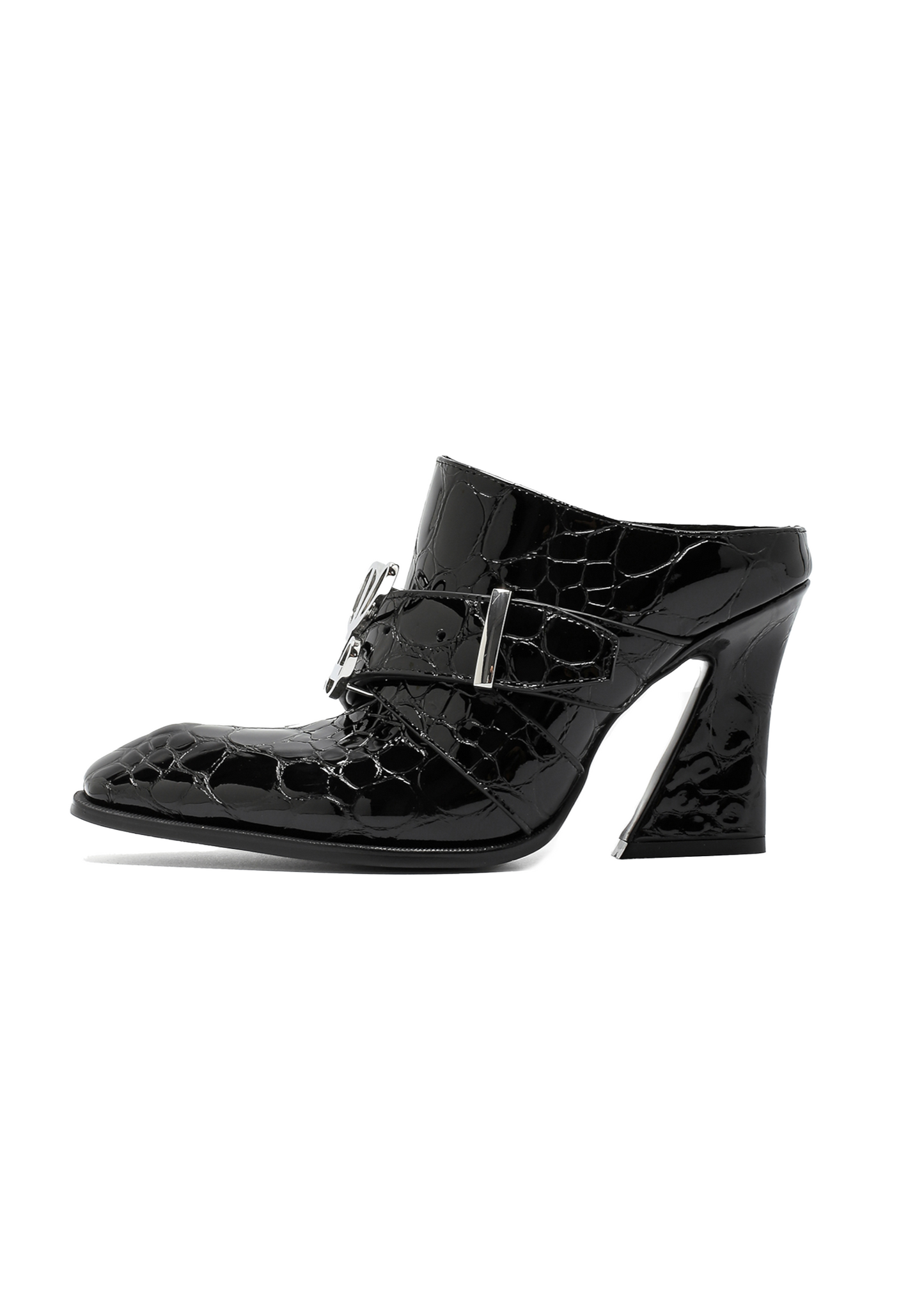 Jehan Black Pebble Belted Mules