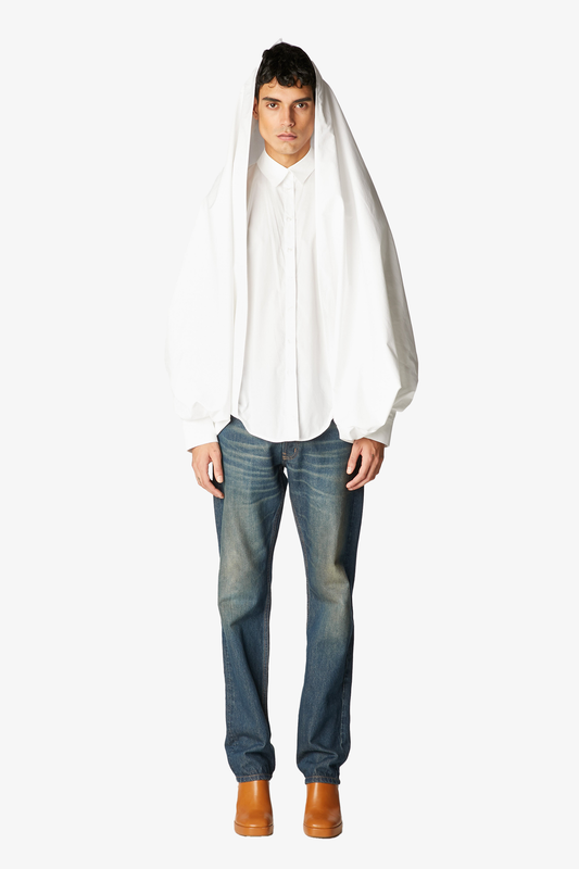 Hooded Button Up - White