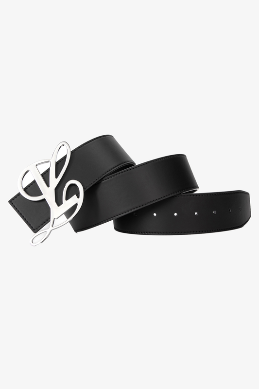 SMOOTH BLACK MONOGRAM LOGO BELT