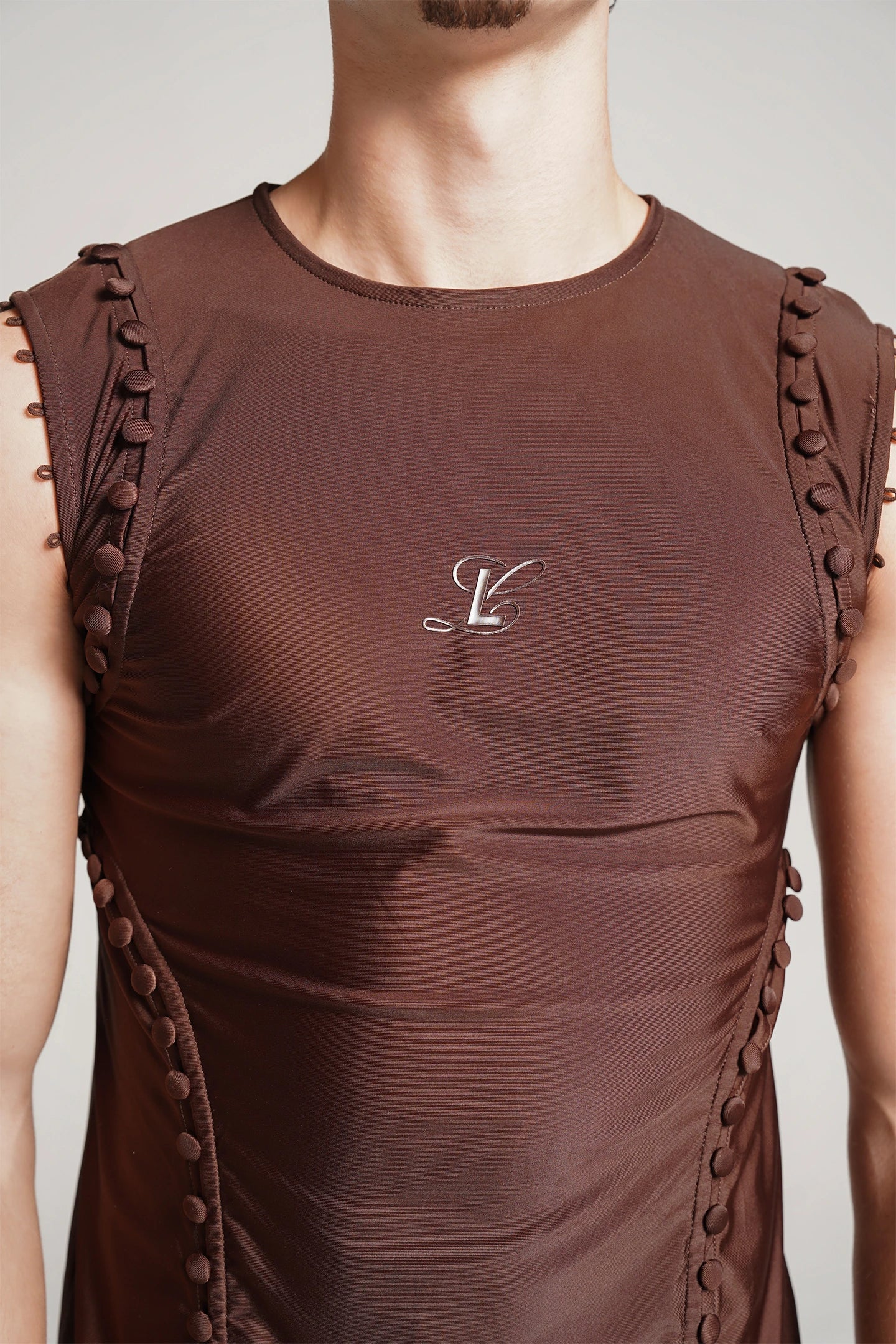 Unbutton Long Sleeve in Brown Lycra