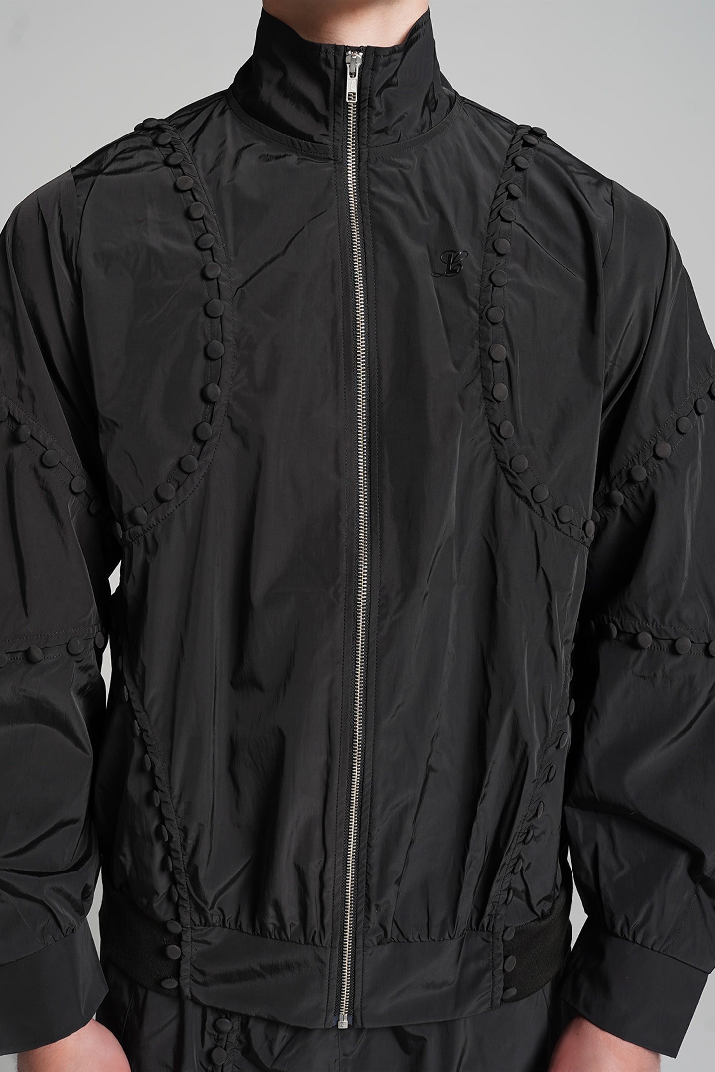 Unbutton Track Jacket in Black Nylon